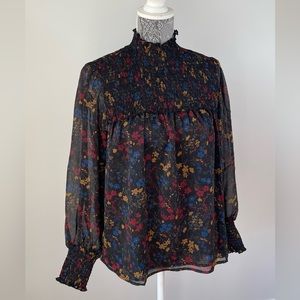 LAUNDRY by Shelli Segal Multicolored Smocked Neck Floral Top NWT